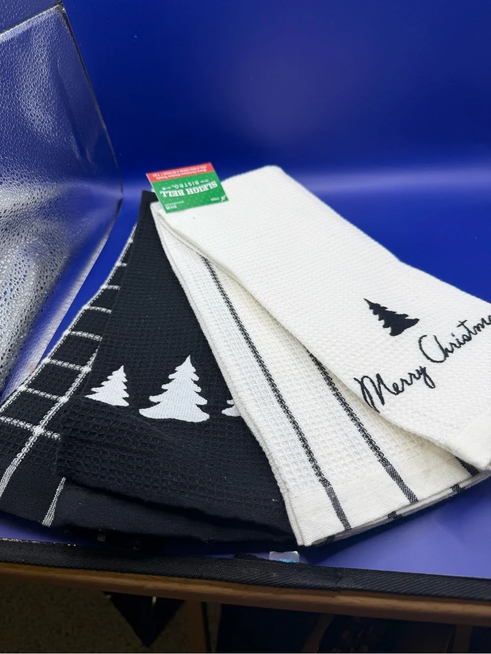 Christmas Tree Kitchen Towels - Black & White Set